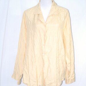 LNC 100% Silk Womens Blouse Button Down Shirt 1XL Yellow Top Long Sleeve